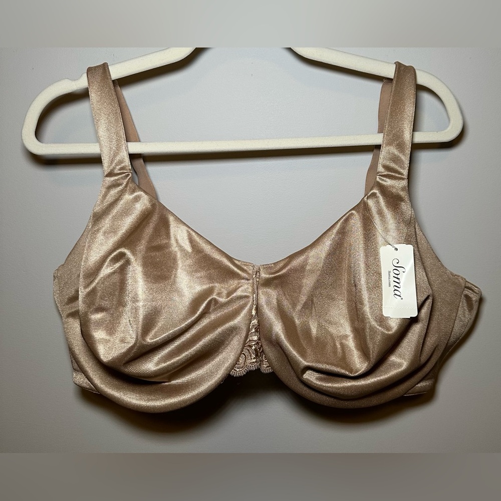 NWT Soma Sensuous Sides Minimizer Bra Soft Tan 3” Slimming Full‎ Coverage 44DD